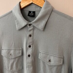 KUHL Mens Small Short Sleeve Polo Shirt Blue Grey Textured Pocket Casual Outdoor